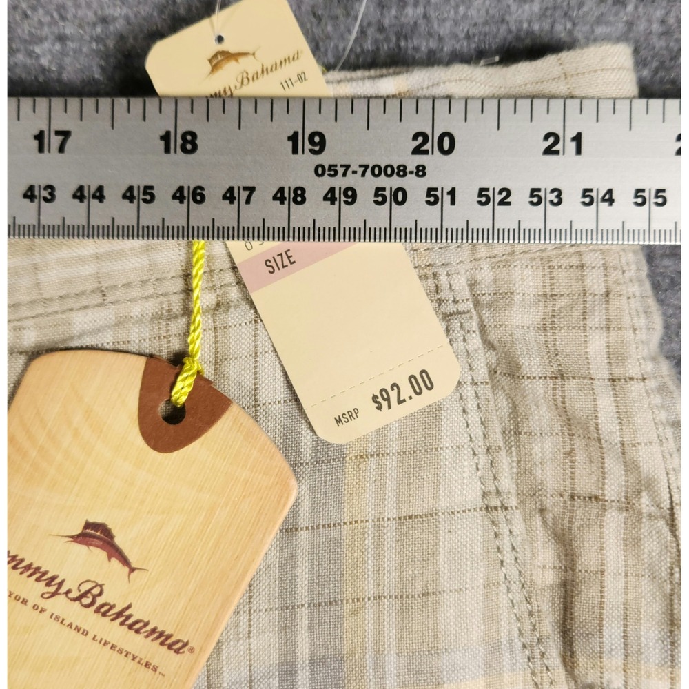 Tommy Bahama Shorts Mens 42 Linen Plaid Beige Silk Blend NEW - Picture 4 of 7